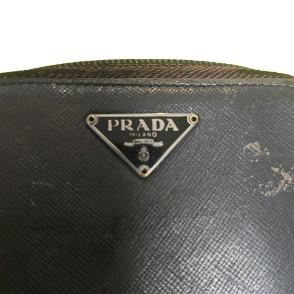 Prada Saffiano Leather Bifold Zip Coin Wallet Brown Triangle Logo Made Italy - Picture 3 of 16